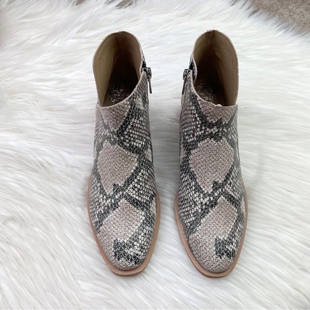 New Vince Camuto Arendara Snake Print Leather Booties in Warm Roccia